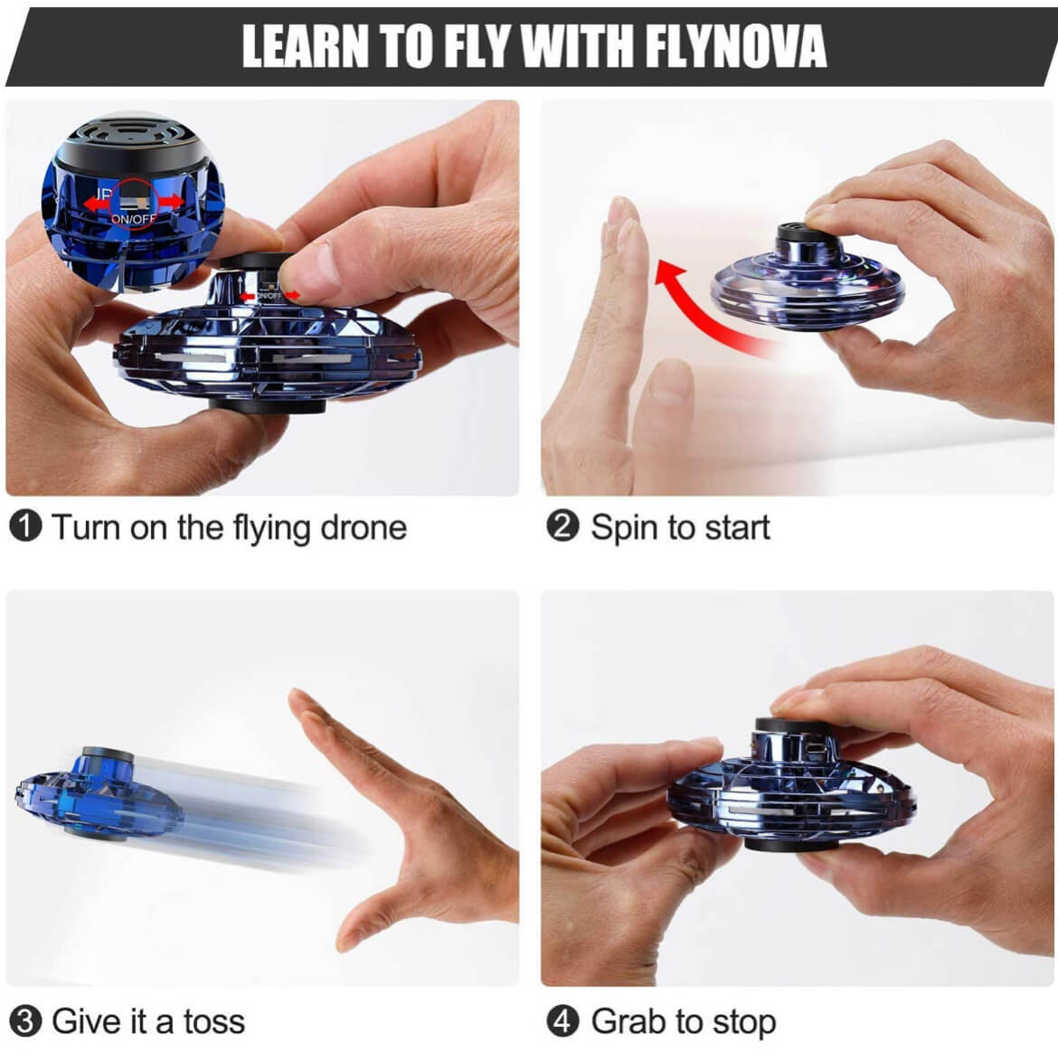 FlyNova flygande UFO-drönare med LED – handstyrd minidrönare
